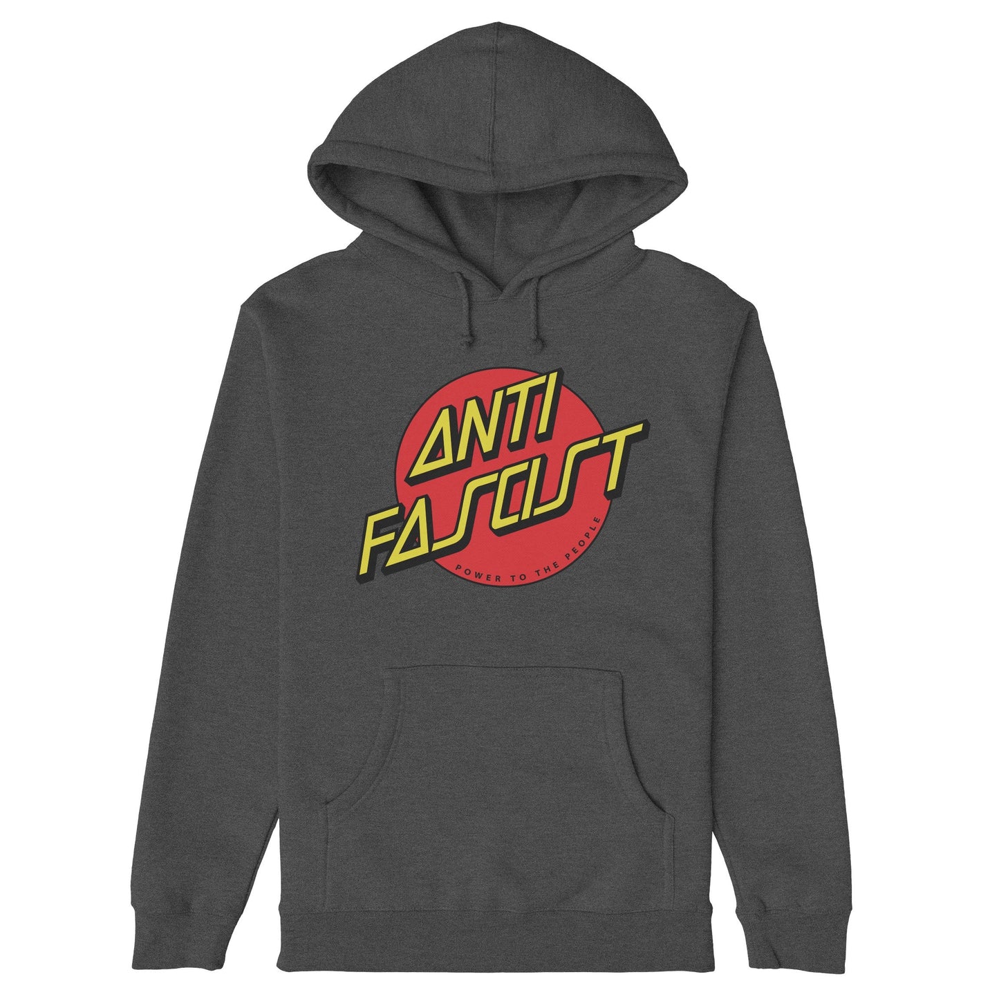 Anti-Fascist Hoodie & Sweatshirt featuring a bold red circle with “ANTI FASCIST” yellow text, embodies skate-punk style, promoting activism and equality with its impactful message.