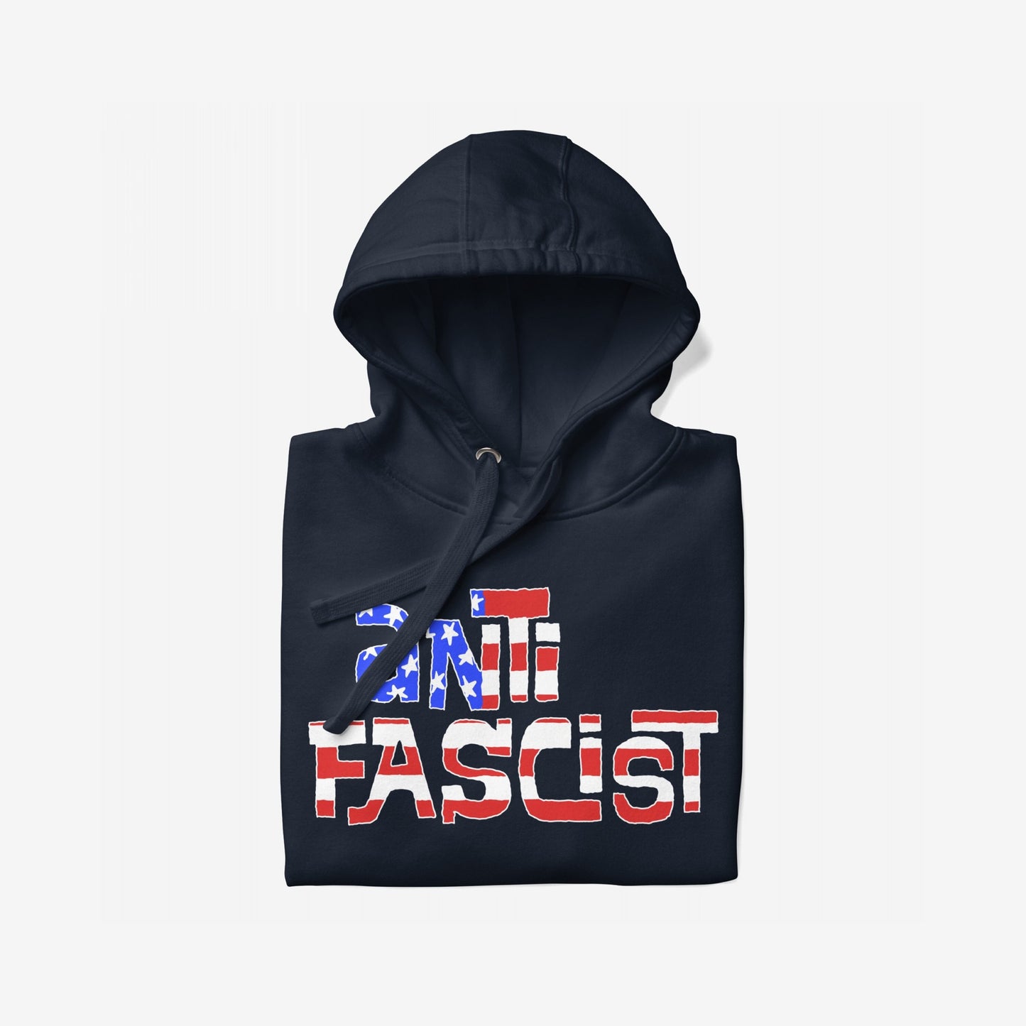 Anti-Fascist USA Hoodie & Sweatshirt featuring distressed stars-and-stripes ANTI FASCIST text, symbolizing resistance and reclaiming patriotism. Ideal for those advocating against fascism, reflecting empowerment and activism.