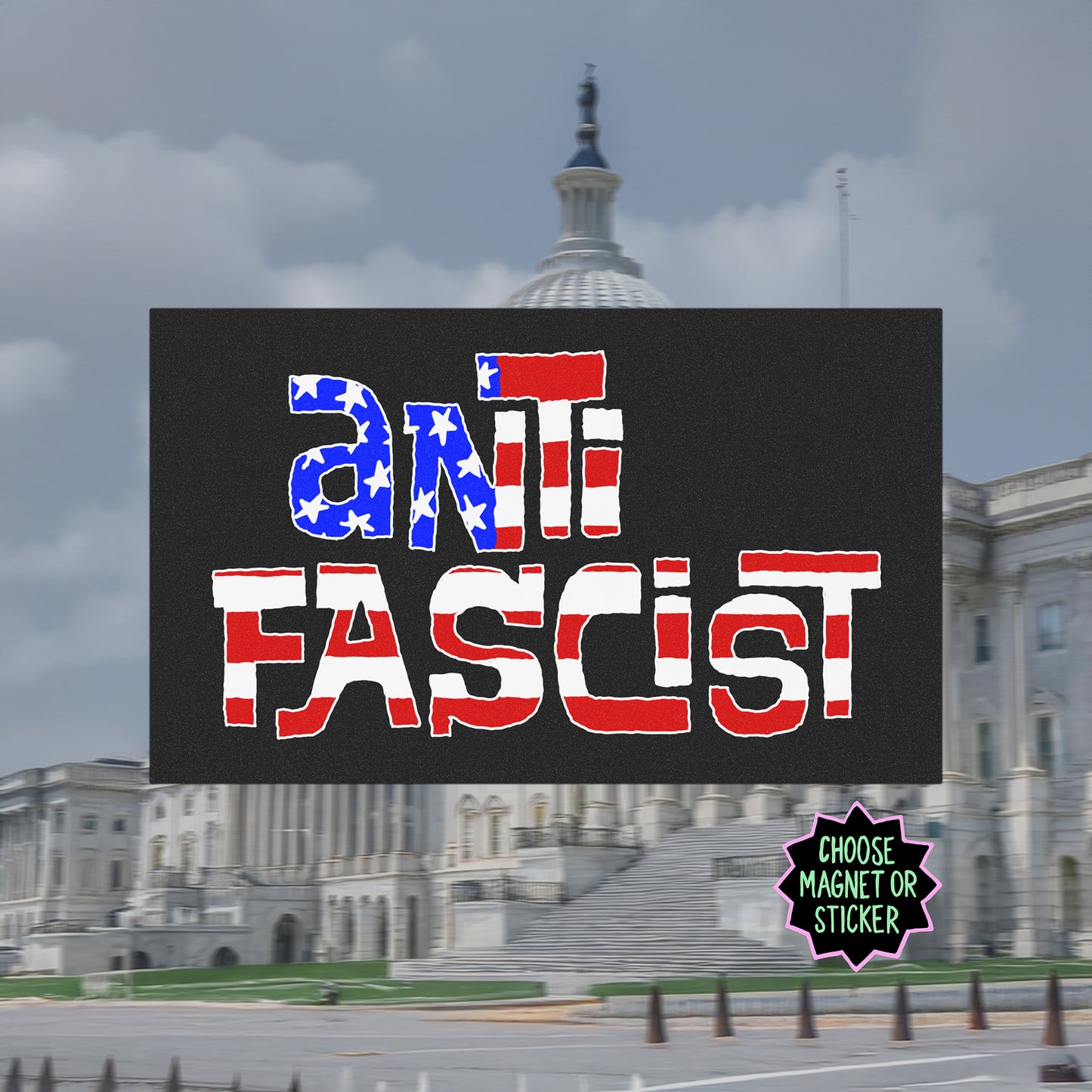 Anti Fascist USA Sticker & Magnet