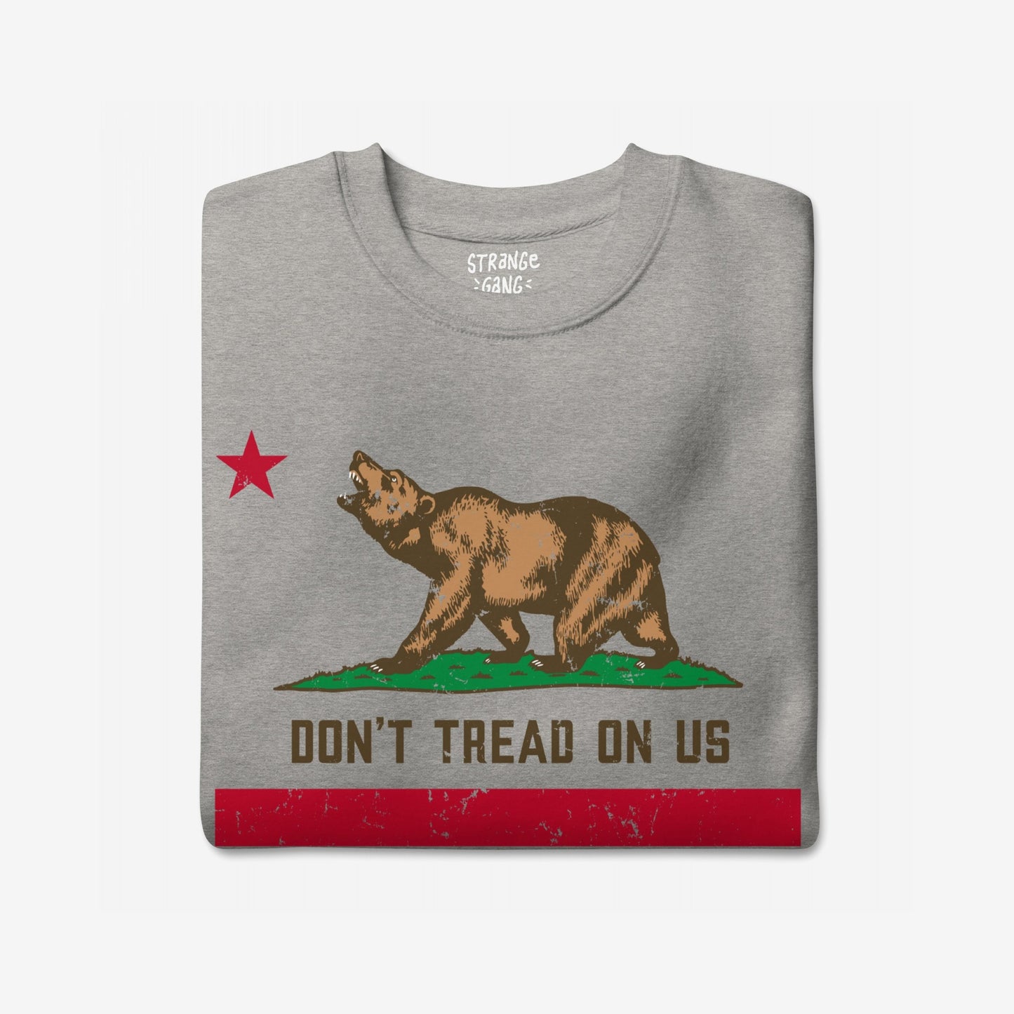 California Gadsden Flag Hoodie & Sweatshirt features a grizzly bear graphic with DON’T TREAD ON US text, symbolizing resistance and anti-authoritarian stance; ideal for rallying against oppression.