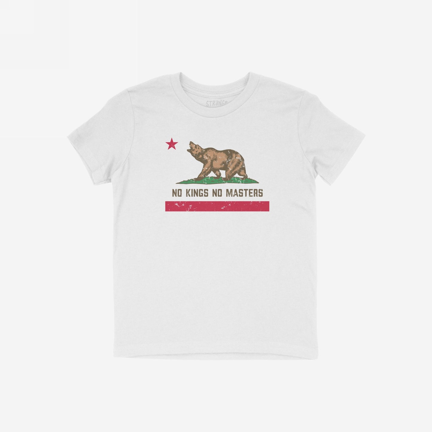 California No Kings Flag Shirt features a bold, rebellious design with a roaring bear and a red star, embodying a call for autonomy and defiance against authoritarianism.