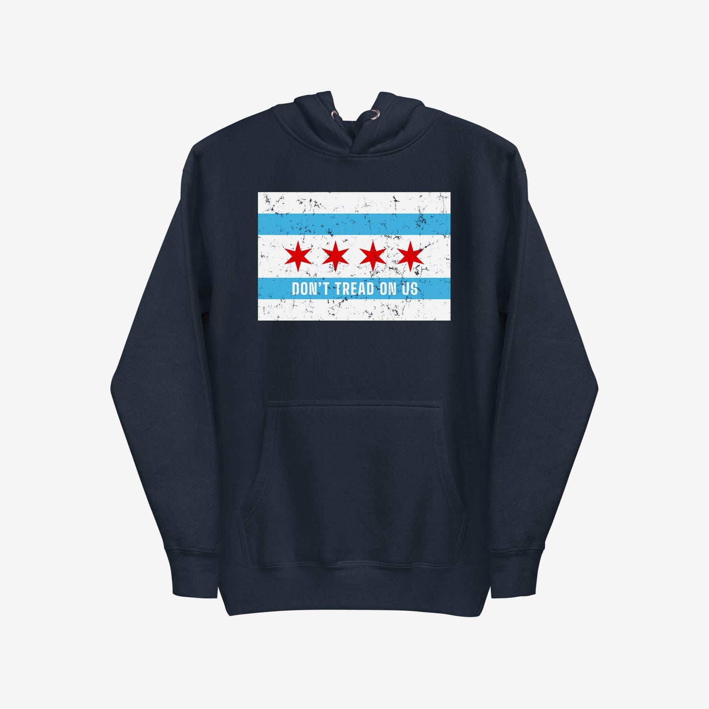 Chicago Gadsden Flag Hoodie & Sweatshirt featuring a Chicago city flag-inspired graphic with Don't Tread on Us slogan, symbolizing urban pride and resistance. Perfect for those advocating equality and justice.