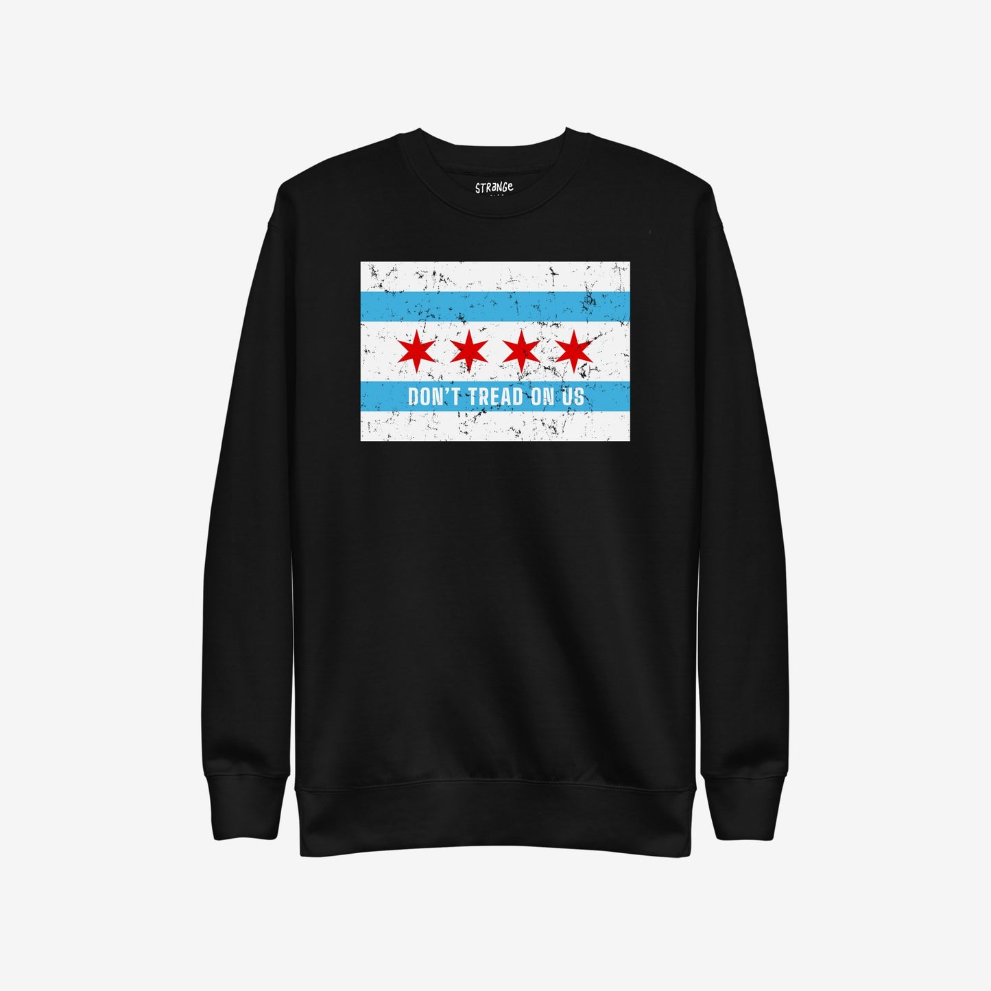 Chicago Gadsden Flag Hoodie & Sweatshirt featuring a distressed Chicago-flag graphic with four red stars and DON’T TREAD ON US slogan, embodying urban resistance and pride.