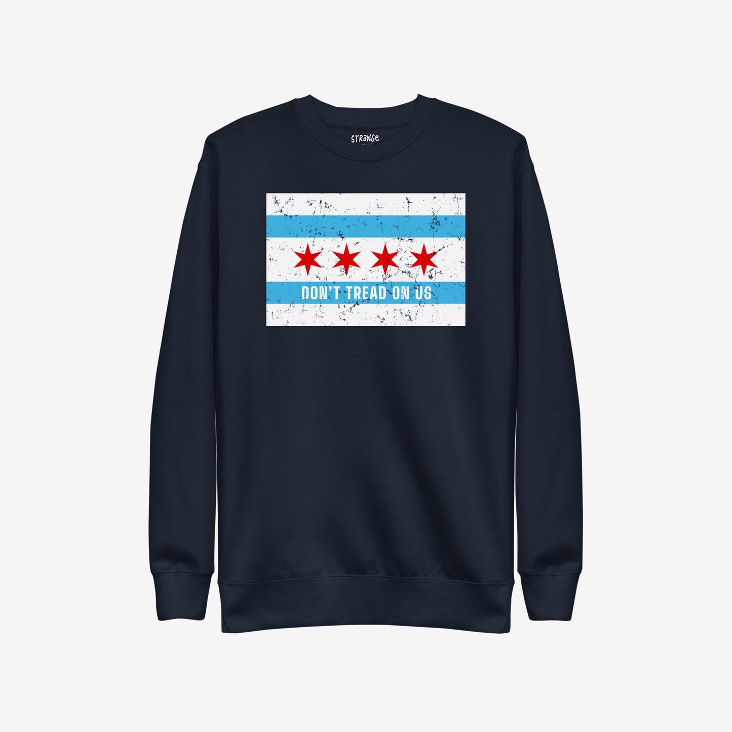 Chicago Gadsden Flag Hoodie & Sweatshirt featuring a distressed Chicago flag motif with the slogan DON’T TREAD ON US, embodying urban pride and resistance.