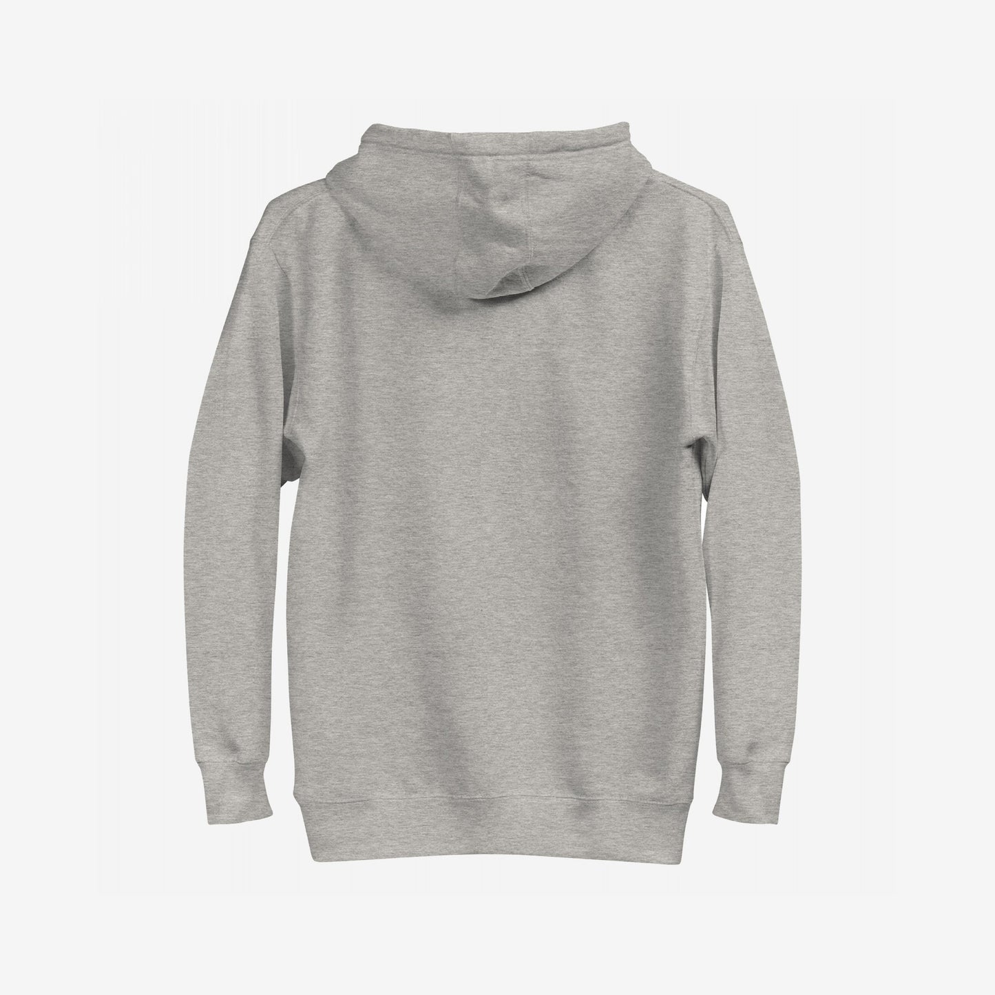 Back view of the Class War Hoodie; a plain light-gray pullover with ribbed cuffs and a simple hood, embodying a bold statement for activists challenging societal narratives.