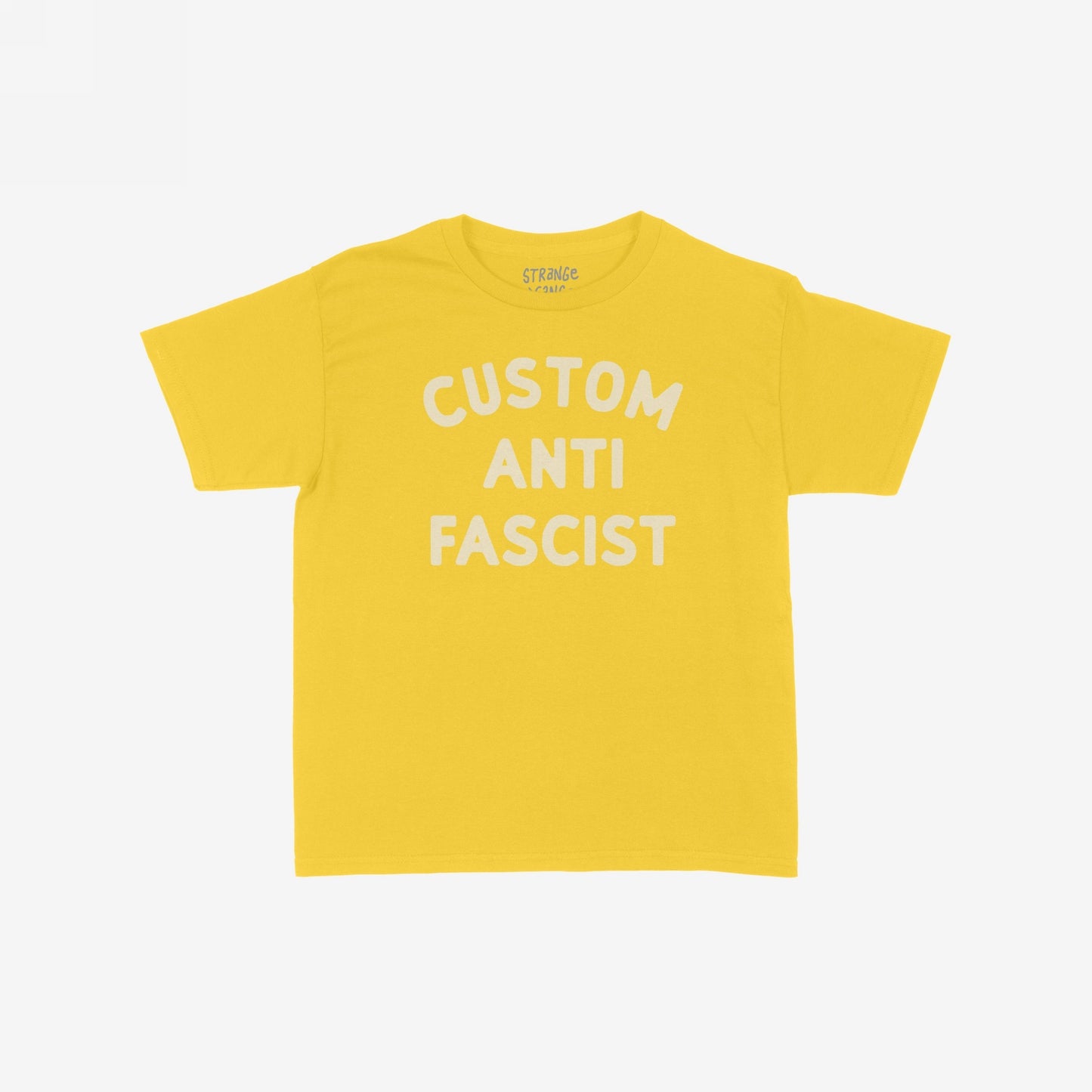 Custom Anti-Fascist Women's Baby Tee featuring bold, white block letters on a cropped, vintage Y2K style. Personalize the “Custom” text for a unique, activist-inspired statement piece.