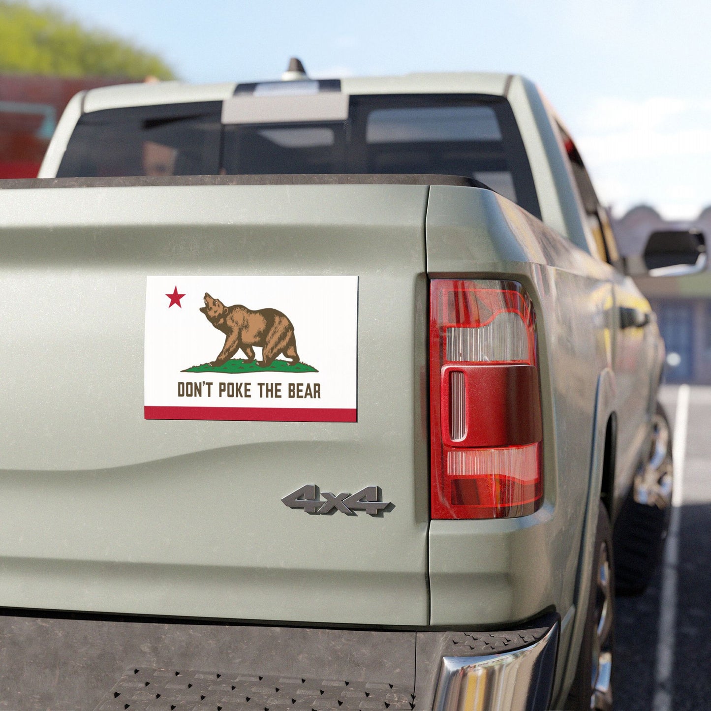Don’t Poke The Bear California magnet on truck tailgate, political protest accessory for bold outdoor display