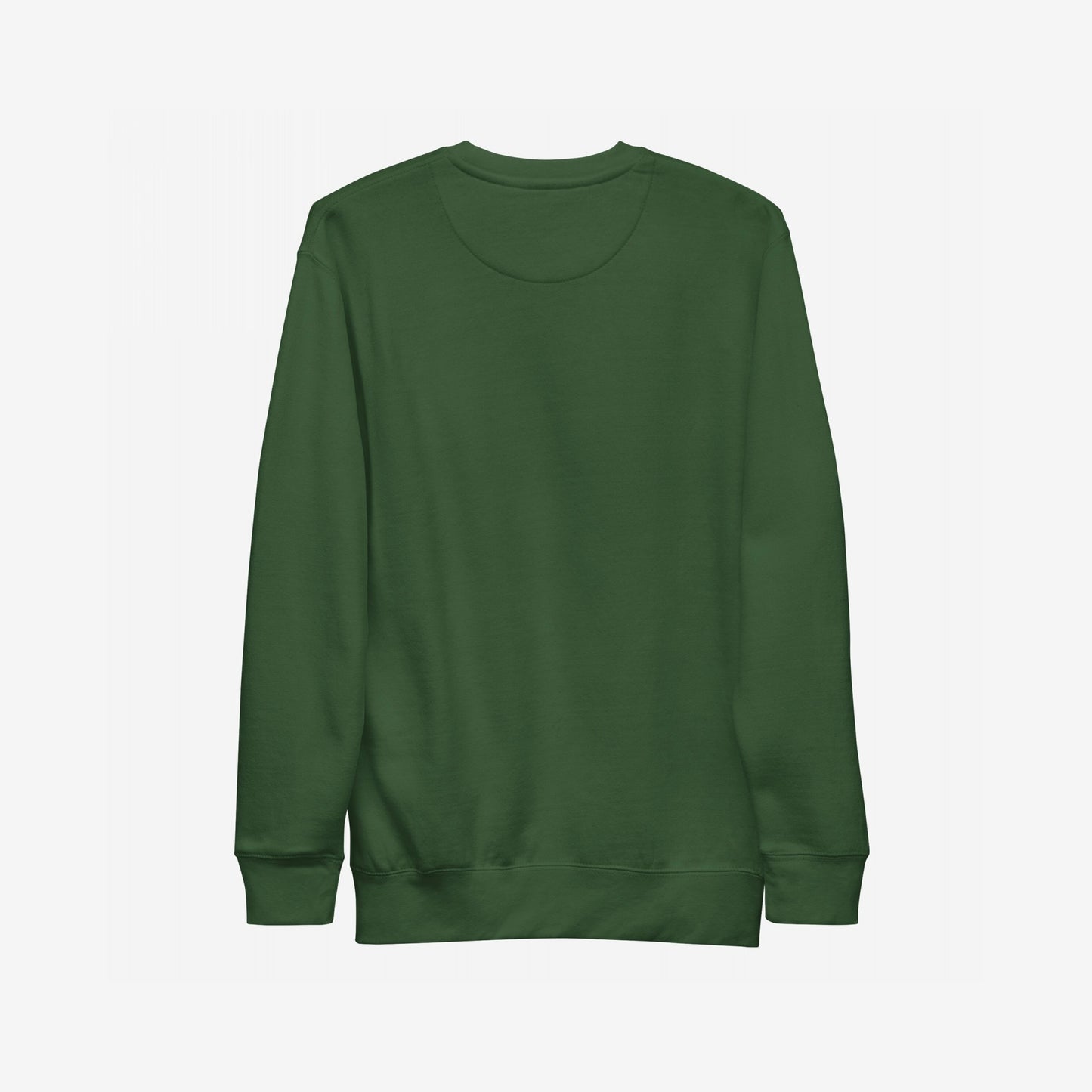 Back view of the Downhill Hoodie & Sweatshirt, a forest-green crewneck. Perfect for those embracing realism with humor, embodying comfort and resilience. No visible logos or patterns.
