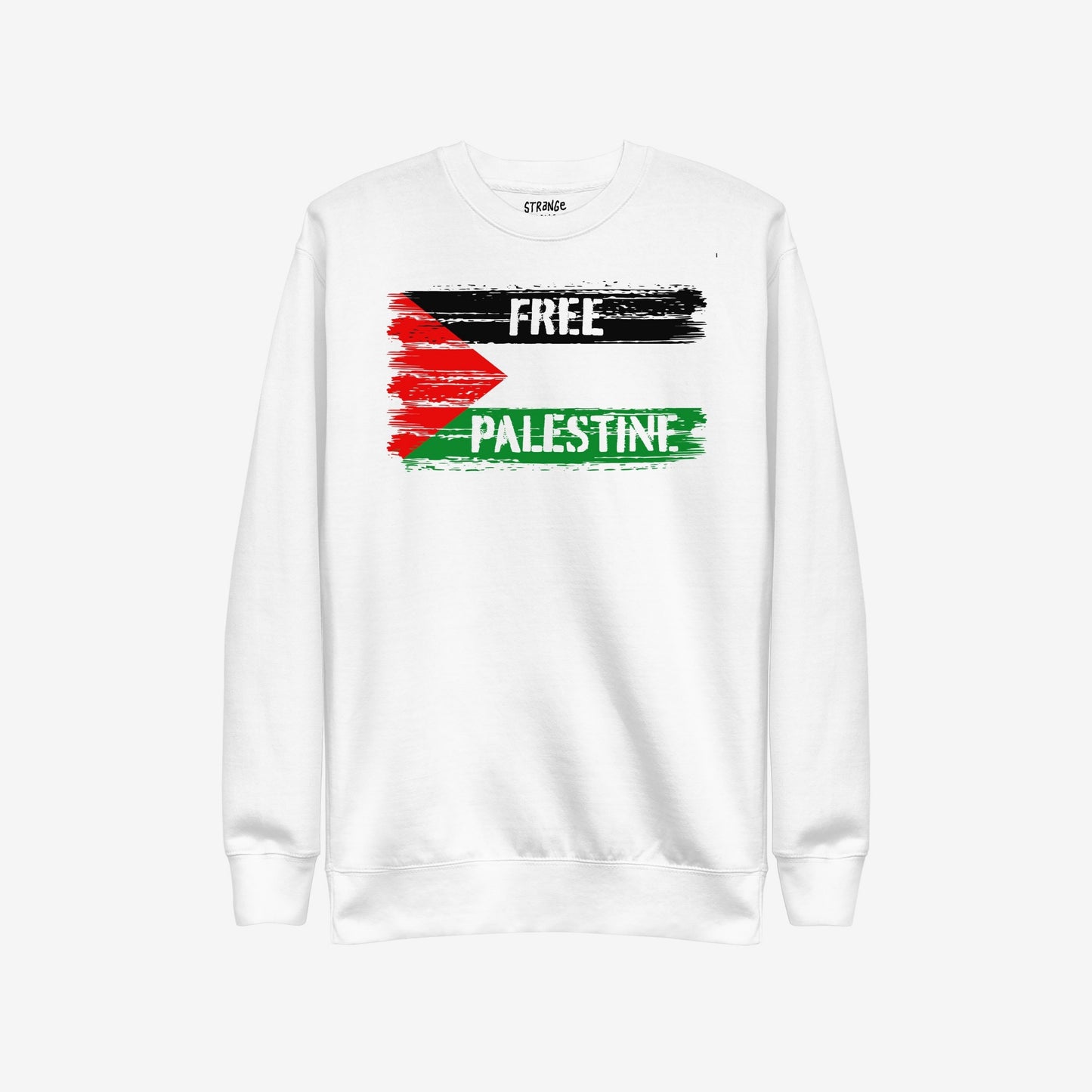 Free Palestine Hoodie & Sweatshirt featuring a stylized distressed flag design, with bold FREE and PALESTINE text. Ideal for activism, embodying liberation and solidarity in protests or daily wear.