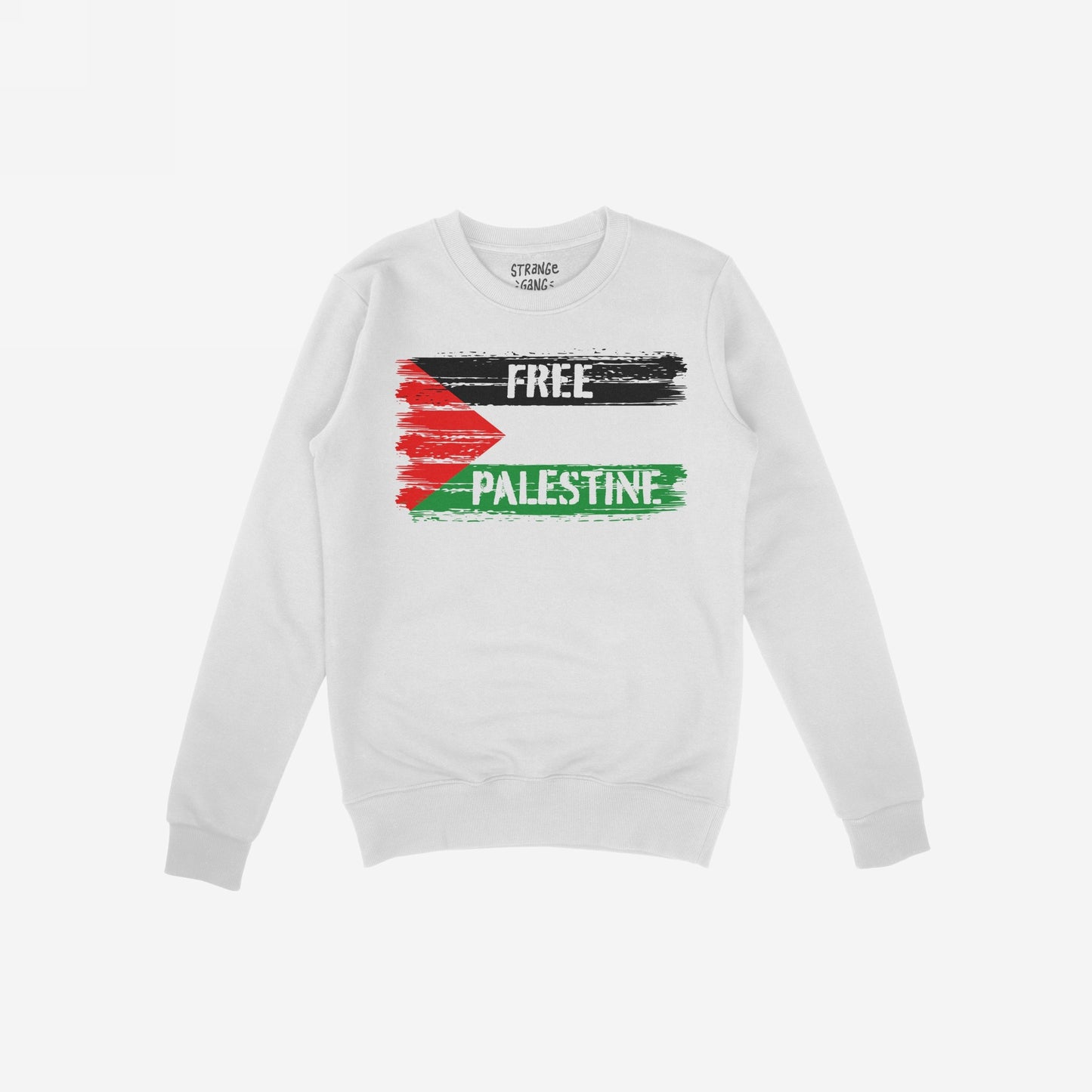 Free Palestine Hoodie & Sweatshirt featuring a stylized distressed flag design, with bold FREE and PALESTINE text. Ideal for activism, embodying liberation and solidarity in protests or daily wear.