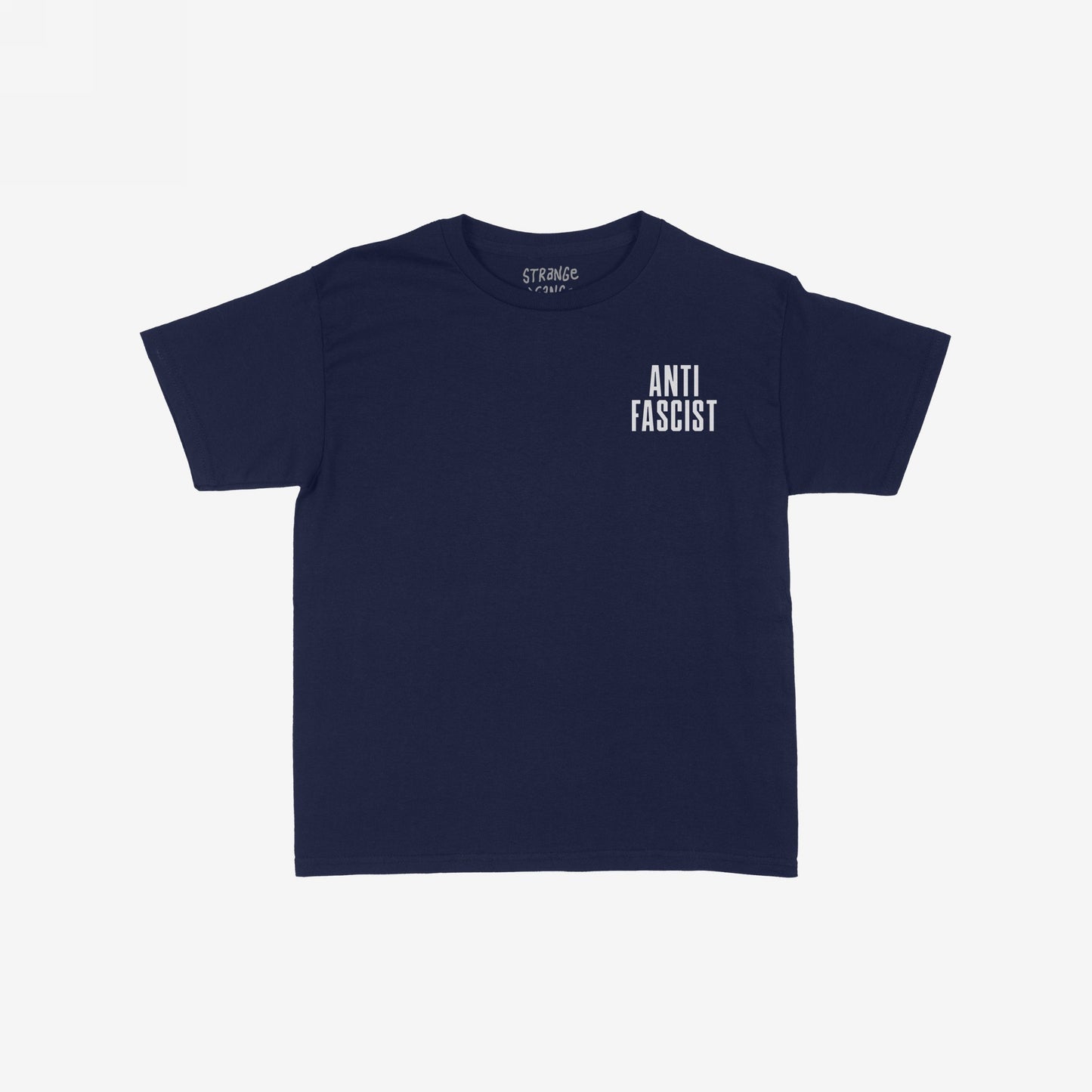 Fuck 'Em All Back Print T-shirt featuring ANTI FASCIST in white on the front, designed for vocal protest and public statement. Perfect for advocating against fascism and supporting equality.