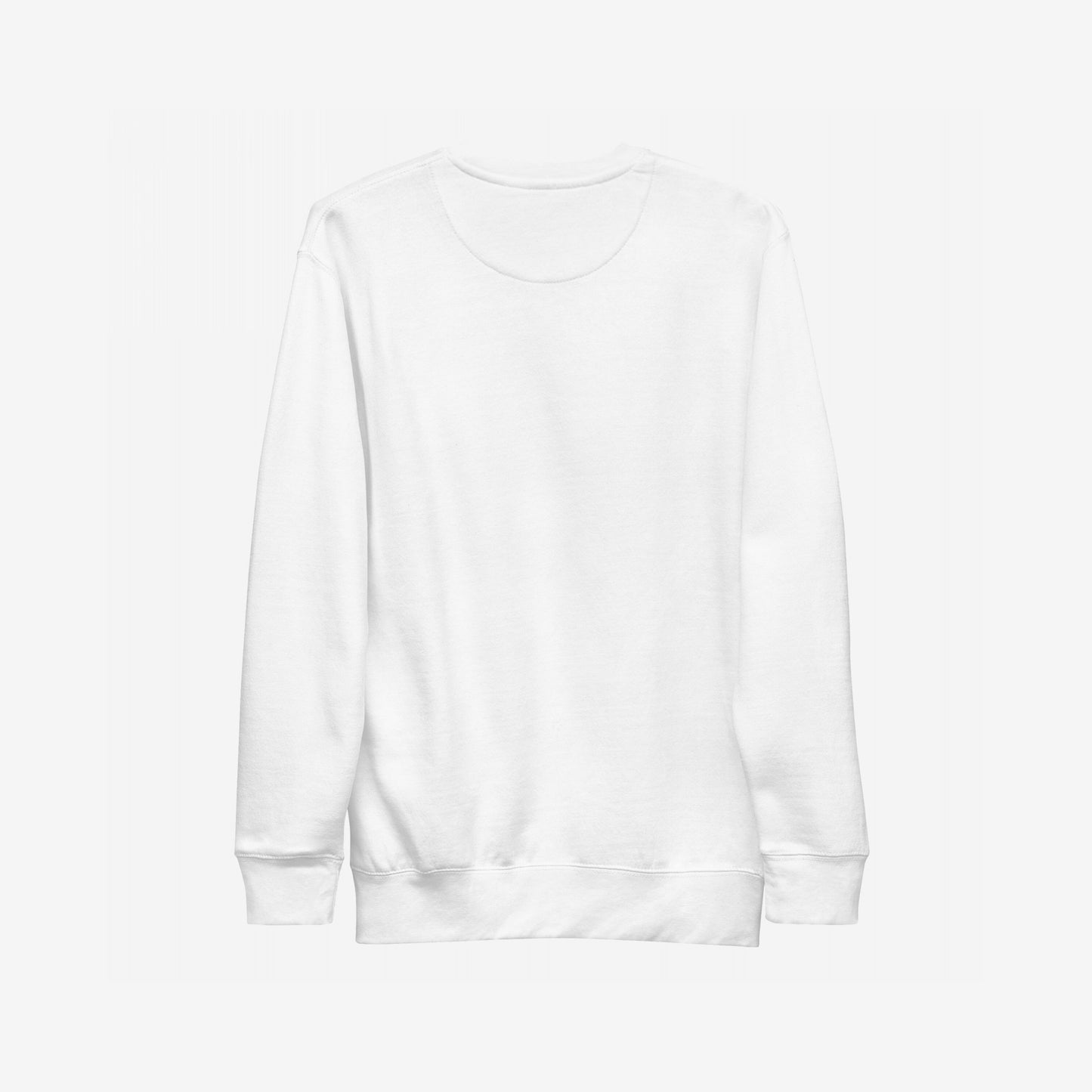 Back view of the plain white Hopium Hoodie & Sweatshirt, showcasing ribbed cuffs and hem. Ideal for optimistic dreamers, it embodies a carefree lifestyle, perfect for manifesting positivity.