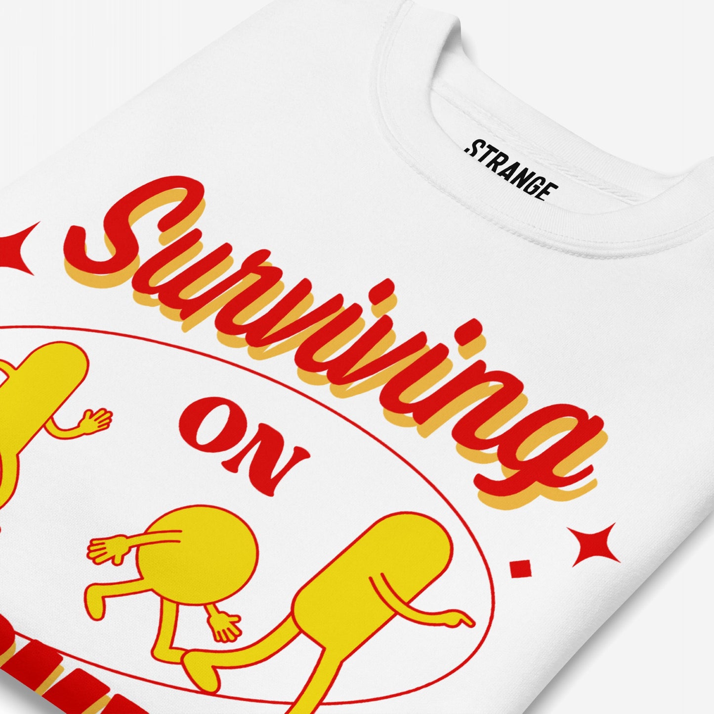 Hopium Hoodie & Sweatshirt features a colorful graphic with Surviving on text and cartoon figures, embodying optimism and creativity for dreamers. Perfect for those embracing a hopeful, carefree lifestyle.