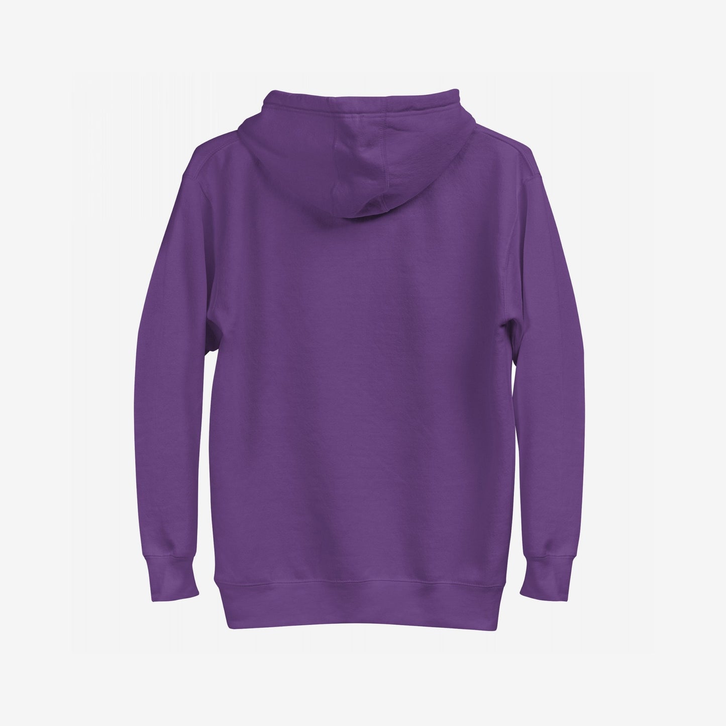 Back view of the LGBTQ Rocks Hoodie, featuring a plain purple design with a hood and ribbed details, embodying pride and resilience. Ideal for expressing solidarity and individuality.