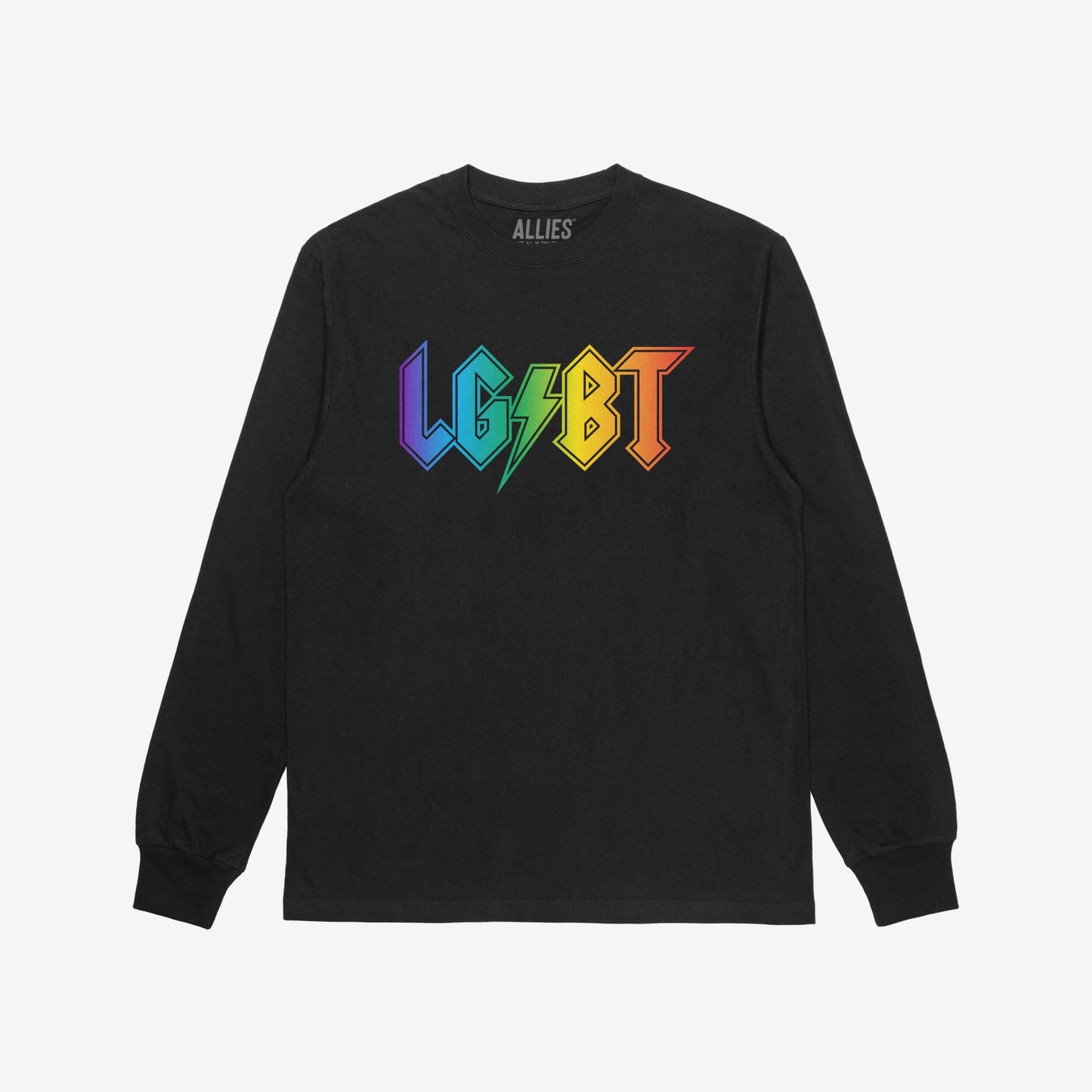 LGBTQ Rocks T-shirt Long Sleeve Black Rainbow by Strange Allies