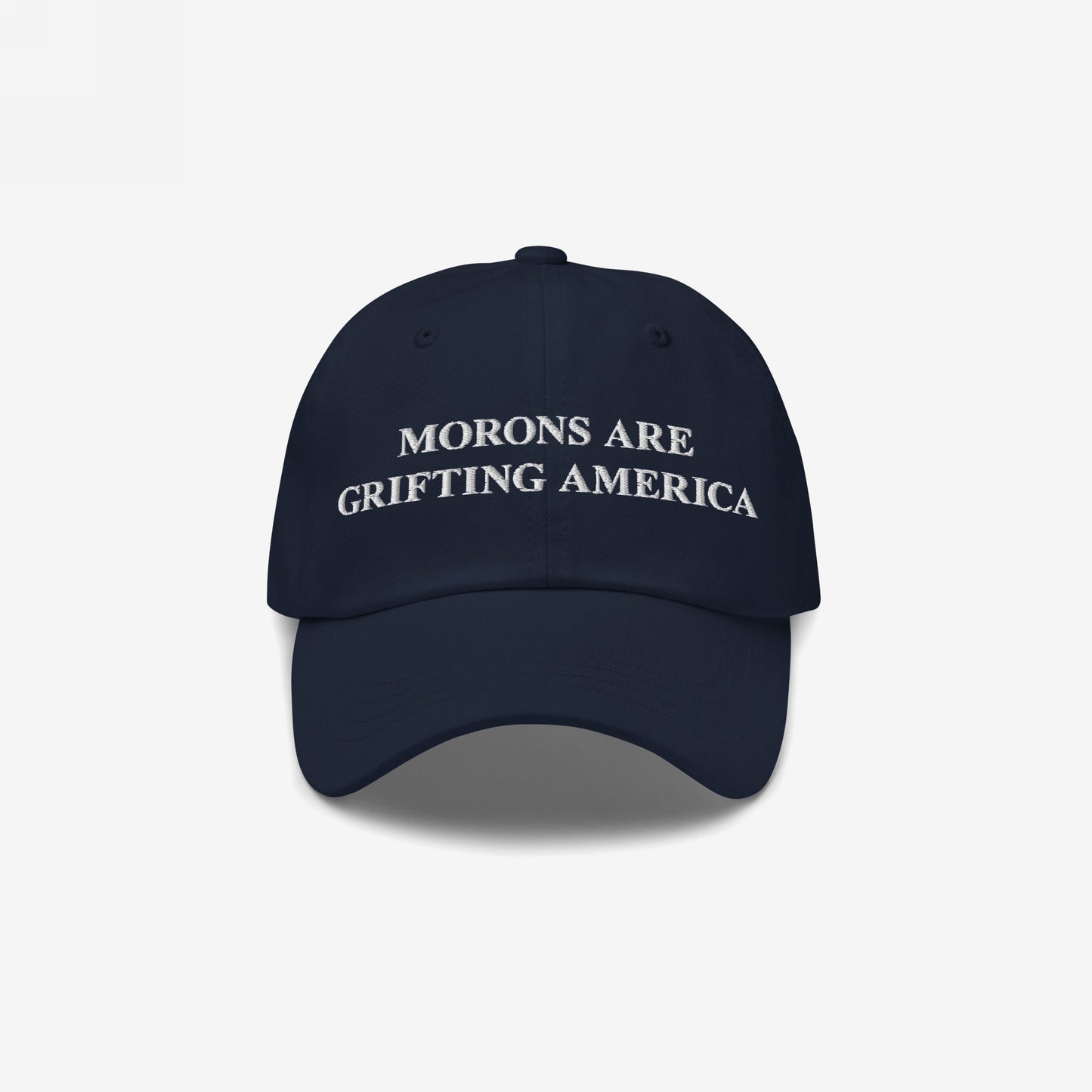 Morons Are Grifting America Hat with bold white embroidery conveys a message of political realism, designed for those seeking honesty. Suitable for various styles, it supports Amnesty International.