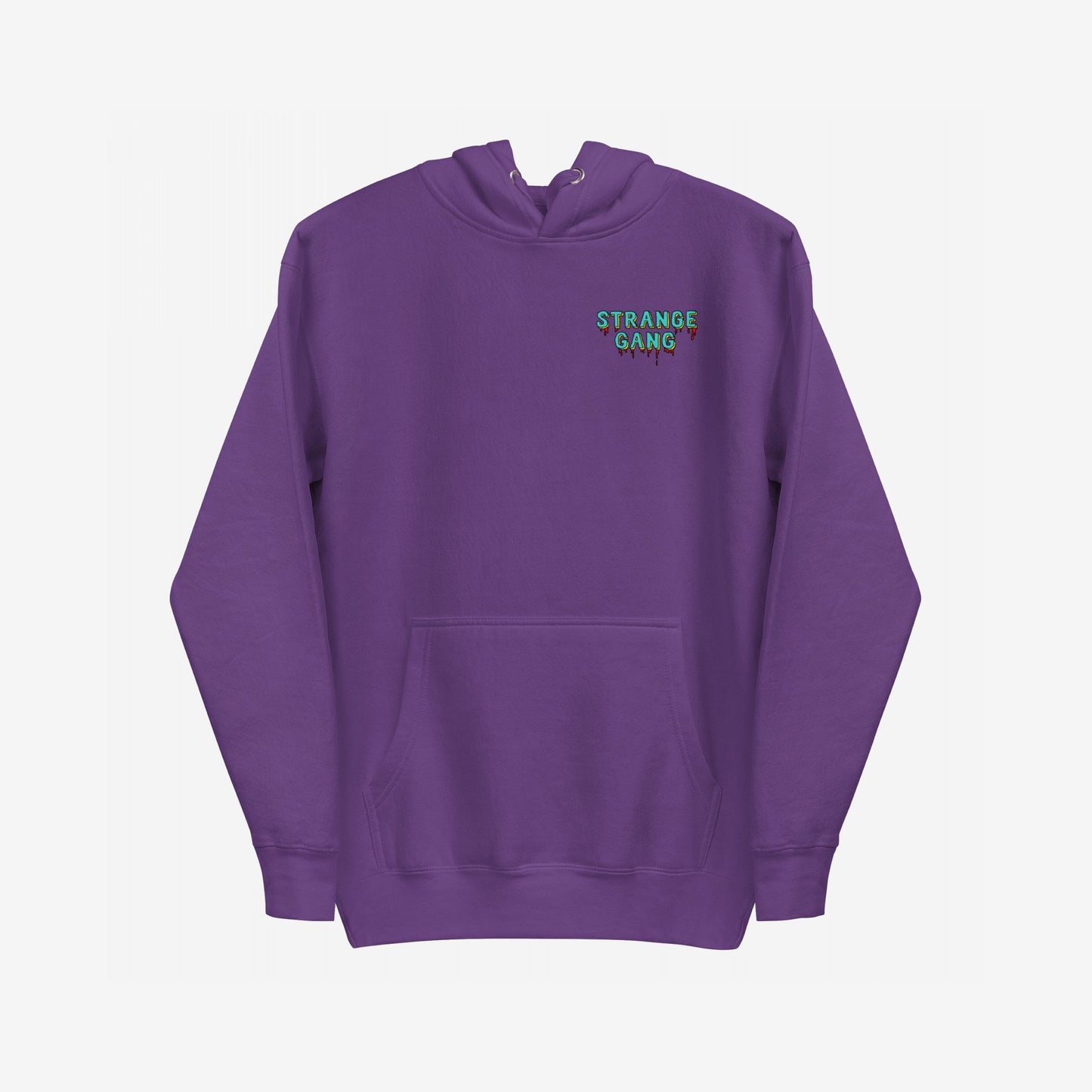 No Kings No Masters Hoodie: Purple pullover with a turquoise logo on the chest, featuring a dripping effect symbolizing rebellion against authoritarianism. Ideal for those opposing power worship.