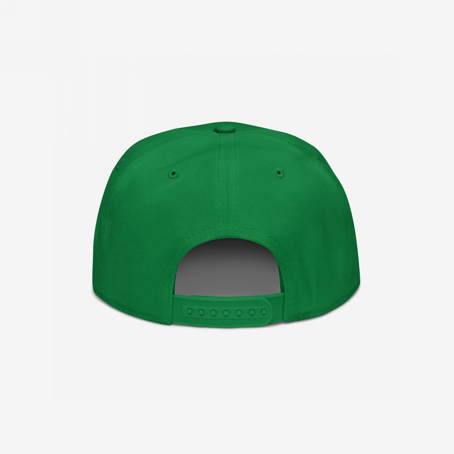 Rear view of the No More Wars Hat, a green baseball-style cap with a six-panel design and green snapback closure, symbolizing anti-war sentiments and supporting global peace initiatives.