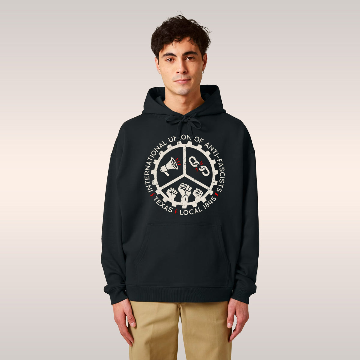 Custom Anti-Fascist Union hoodie personalized with Texas on the union seal