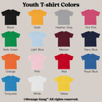 Kids T-shirt In Custom Colors: A grid displaying 15 youth T-shirt color options, designed for outspoken kids who want to express their beliefs. Choose your preferred color and design for a confident, lasting statement.