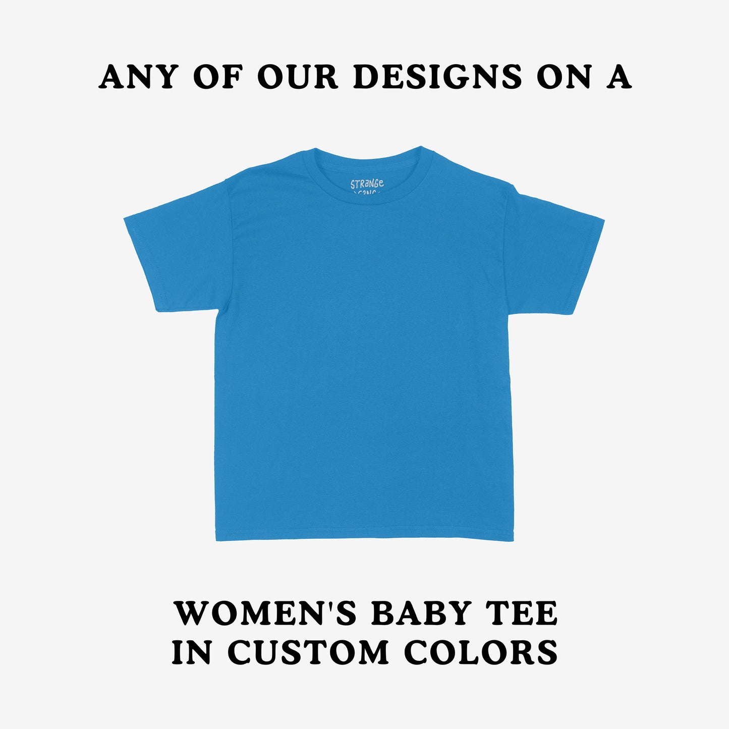 Women's Baby Tee In Custom Colors displayed on a simple background, showcasing a retro 90s-style fitted design. Customizable with anti-fascist themes, perfect for bold statements and expressive fashion.