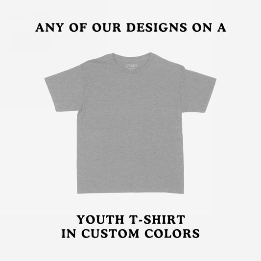 Kids T-shirt In Custom Colors featuring a plain grey youth-sized tee, highlighting customizable options for protest or anti-fascist designs, ideal for empowering kids to express their beliefs confidently.