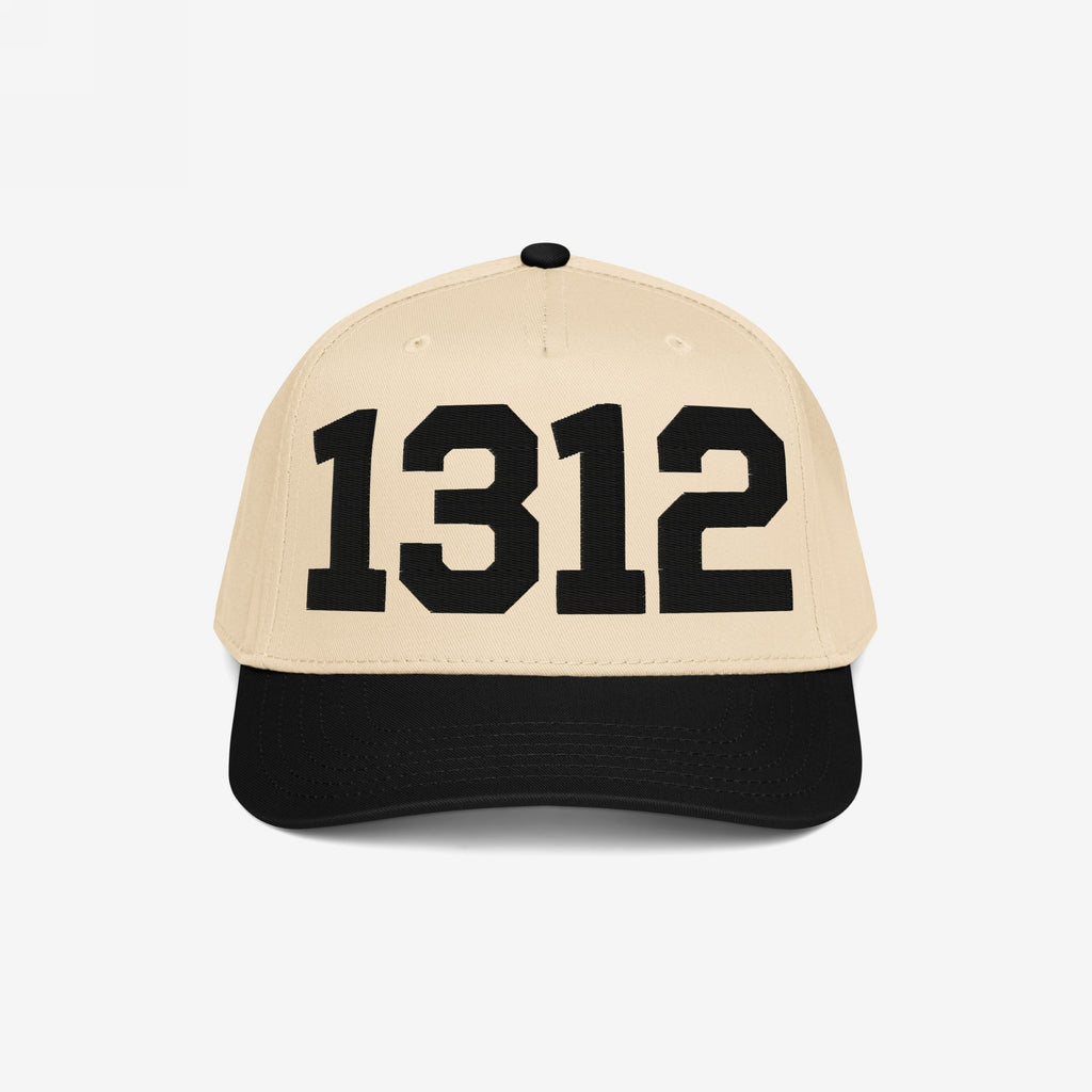 1312 ACAB Hat: A two-tone baseball cap with 1312 in bold numerals on the beige crown, symbolizing protest and accountability, ideal for those standing against brutality and supporting equality.