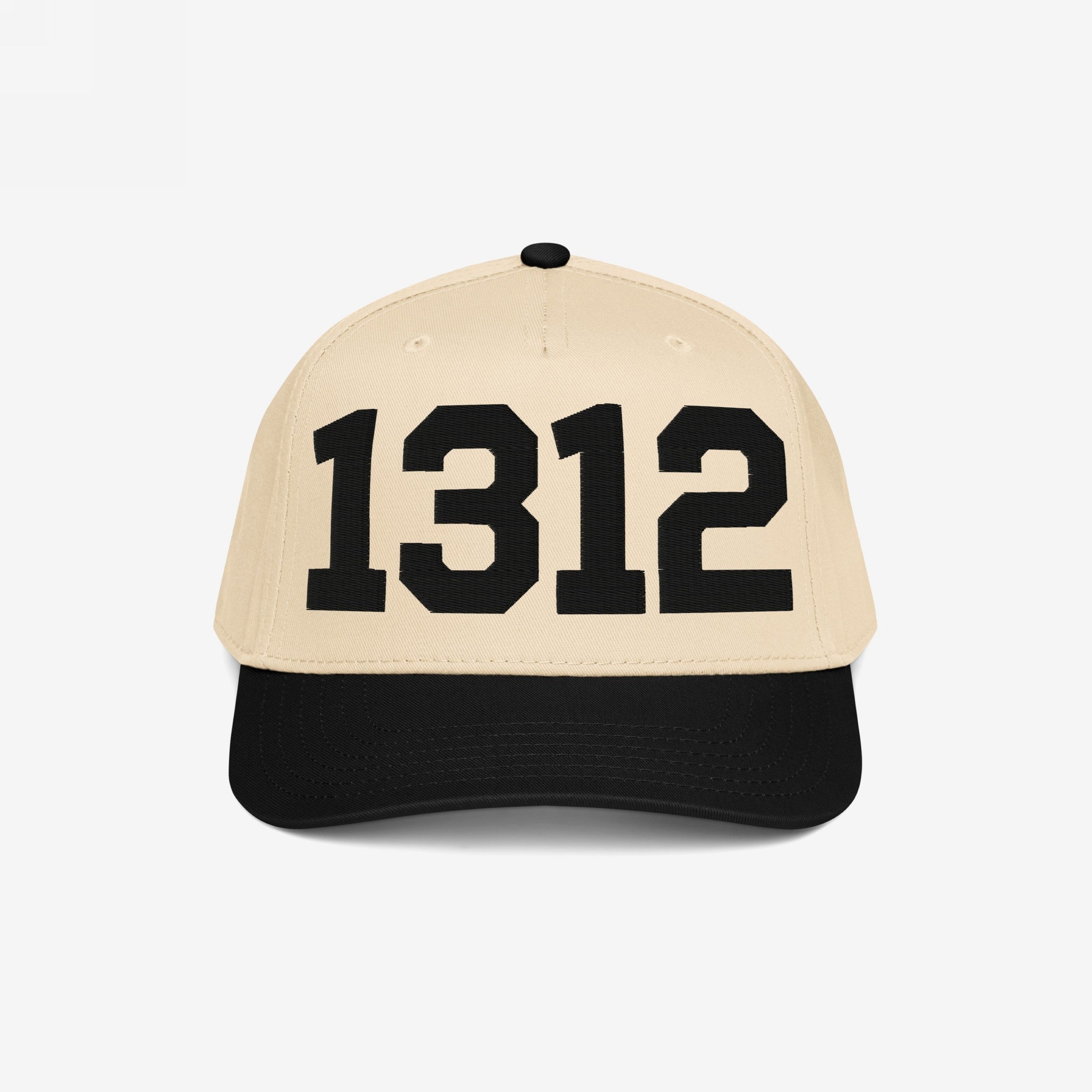 1312 ACAB Hat: A two-tone baseball cap with 1312 in bold numerals on the beige crown, symbolizing protest and accountability, ideal for those standing against brutality and supporting equality.