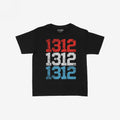 1312 ACAB Women's Baby Tee featuring a black short-sleeve design with stacked 1312 in distressed red, white, and blue. Perfect for making a bold statement against police brutality.