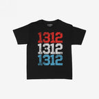 1312 ACAB Women's Baby Tee featuring a black short-sleeve design with stacked 1312 in distressed red, white, and blue. Perfect for making a bold statement against police brutality.