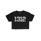 1312 ACAB Women's Baby Tee featuring a black short-sleeve design with stacked 1312 in distressed red, white, and blue. Perfec