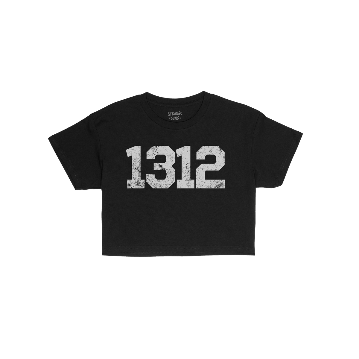 1312 ACAB Women's Baby Tee featuring a black short-sleeve design with stacked 1312 in distressed red, white, and blue. Perfec