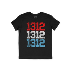 1312 ACAB T-shirt features stacked distressed 1312 numbers in red, white, and blue, symbolizing protest. Perfect for activism