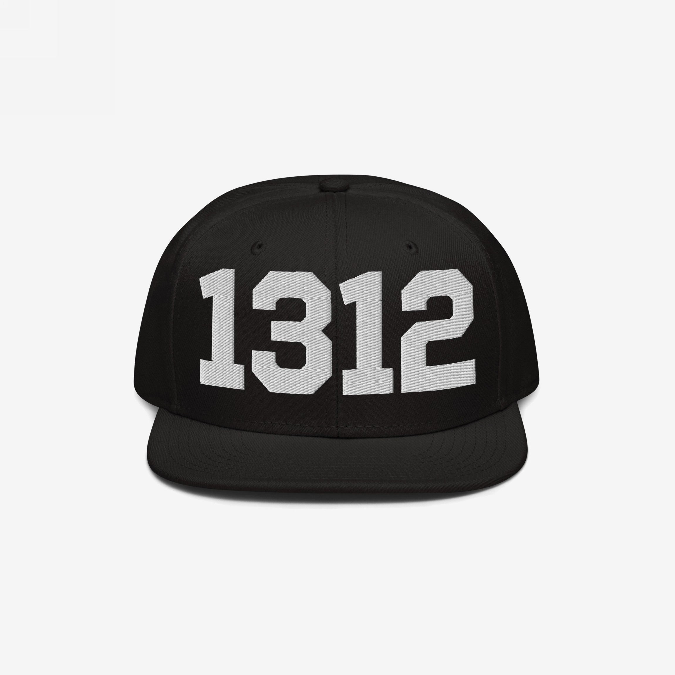 Black flat-brimmed snapback cap with 1312 boldly embroidered on the front, representing the ACAB protest code for police accountability, designed for those who advocate against brutality and support equality.