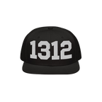 Black flat-brimmed snapback cap with 1312 boldly embroidered on the front, representing the ACAB protest code for police acco