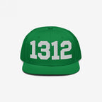 Bright green flat-bill snapback cap featuring large white 1312 numerals, symbolizing ACAB. Ideal for expressing protest and advocating for police accountability.