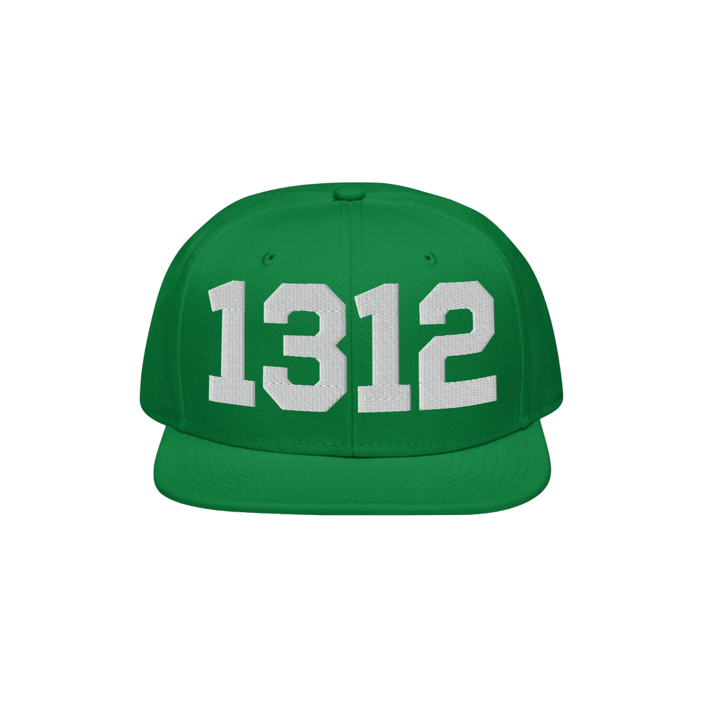Bright green flat-bill snapback cap featuring large white 1312 numerals, symbolizing ACAB. Ideal for expressing protest and a