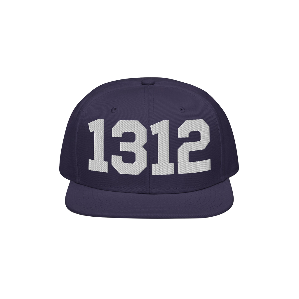 1312 ACAB Hat: Dark navy-blue snapback cap featuring bold white 1312 embroidery, symbolizing a stance against police brutalit