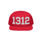 Red flat-brimmed cap featuring 1312 in bold white digits, symbolizing ACAB, advocating for police accountability.