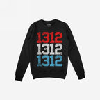 1312 ACAB Sweatshirt features a black crew-neck design with long sleeves, showcasing a distressed-style print of 1312 stacked thrice in red, white, and blue, promoting anti-police brutality sentiments.