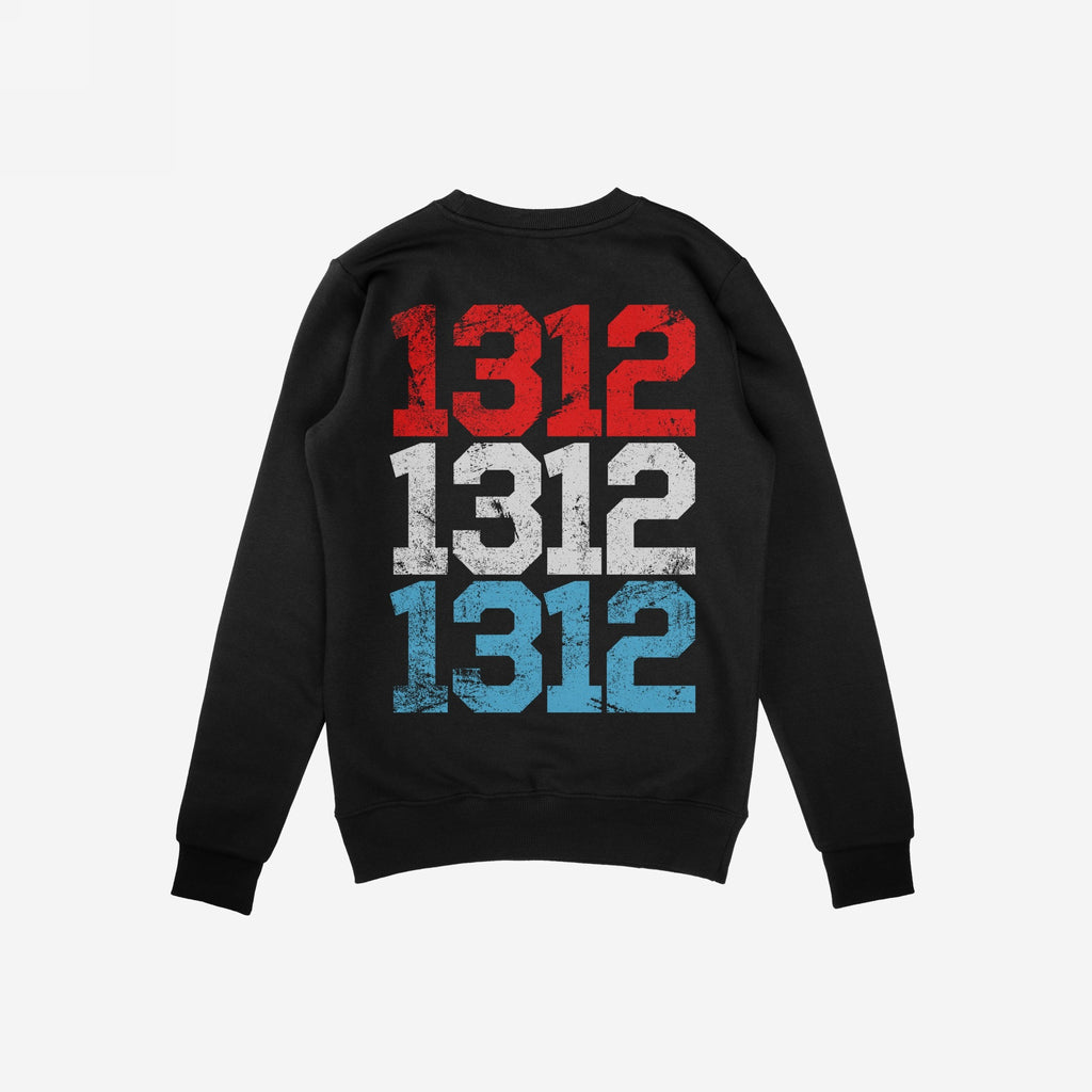 1312 ACAB Sweatshirt featuring vertically stacked distressed numerals in red, white, and blue, symbolizing resistance against police brutality. Ideal for protests or everyday wear to express your stance.