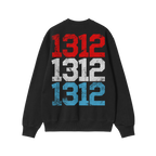 1312 ACAB Sweatshirt featuring vertically stacked distressed numerals in red, white, and blue, symbolizing resistance against
