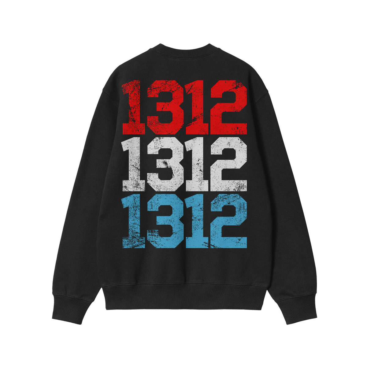 1312 ACAB Sweatshirt featuring vertically stacked distressed numerals in red, white, and blue, symbolizing resistance against