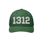 Green trucker-style cap with mesh back featuring bold white 1312 block numbers, representing ACAB, highlighting a stance against police brutality and supporting accountability.