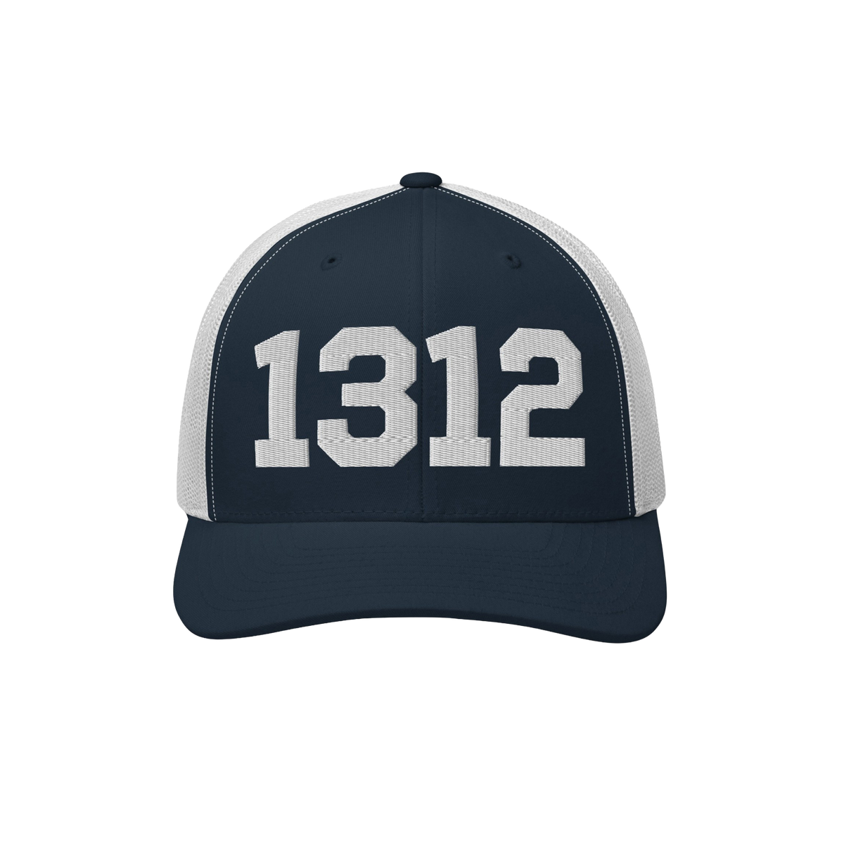 1312 ACAB Hat featuring bold white numerals on a navy front panel with a white mesh back, embodying a message of police accou