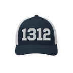 1312 ACAB Hat featuring bold white numerals on a navy front panel with a white mesh back, embodying a message of police accountability and resistance. Ideal for making a statement in various styles.