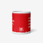 99 Problems Mug with a distressed red band and bold slogan, I got 99 problems. And also, anxiety. Features a small Ego Proof logo, embodying humor and solidarity for everyday challenges.