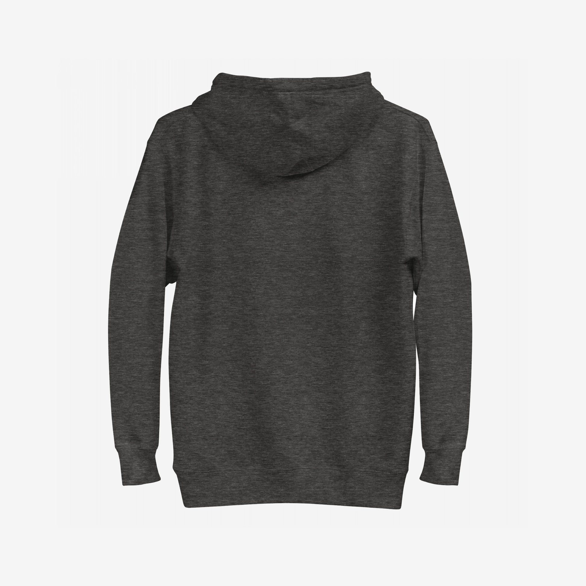 Back view of the ACAB Police Car Hoodie, a plain dark-charcoal pullover with ribbed cuffs and hem. The design embodies punk resistance, featuring a rebellious theme of defiance and empowerment.
