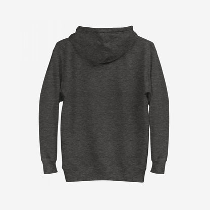 Back view of the ACAB Police Car Hoodie, a plain dark-charcoal pullover with ribbed cuffs and hem. The design embodies punk resistance, featuring a rebellious theme of defiance and empowerment.