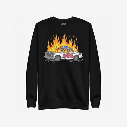 ACAB Police Car Hoodie & Sweatshirt features a fiery, graffiti-tagged police cruiser illustration exuding punk defiance, perfect for those who embrace rebellion and advocate for justice.